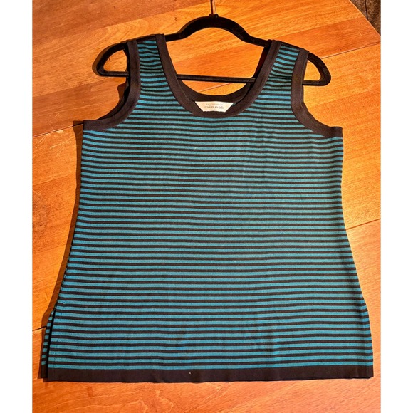 Misook Tops - Misook Striped Knit Tank Top Teal / Black Sleeveless Casual Career Sz M